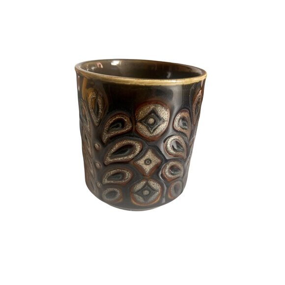 RARE Vintage Winchcombe MCM Green Mug With Embossed blue, orange metallic Patter - Picture 2 of 3